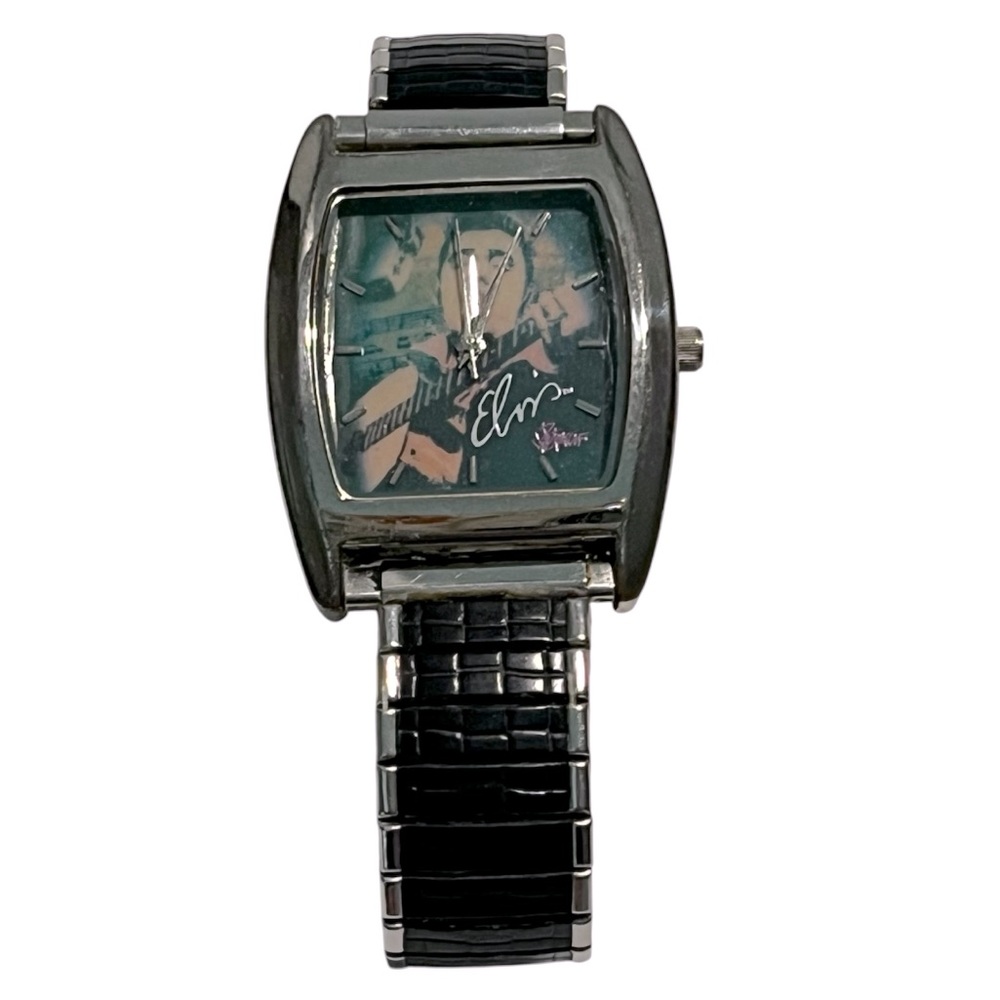 Elvis Presley Silver and Black 50th Anniversary Watch Speidel Band Vintage